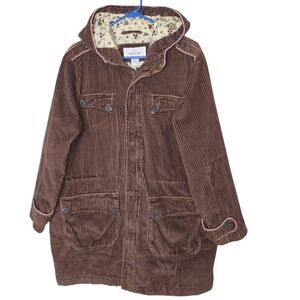 Willow Lane Brown Corduroy Utility Jacket Floral Quilted Lining Hooded Large